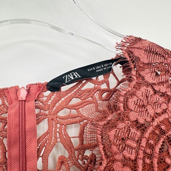 Zara Size Small Terracotta Lace Pleated Guipure Mini Dress Blogger Favorite - Picture 7 of 7